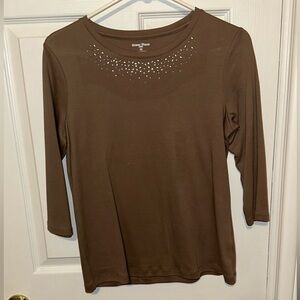 3 for $10 Studio Works brown 3/4 sleeve metal stone stud shirt sz small petite